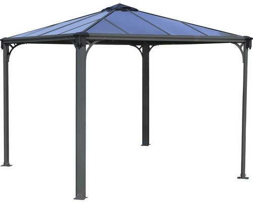 Fristående trädgårdspaviljong med metalltak och fyra stolpar