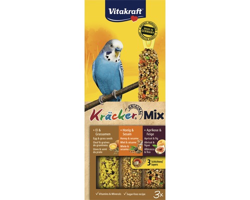 Fågelgodis VITAKRAFT Kräcker honung/ägg/frukt 3st Vitakraft Kräcker Mix fågelmat med ägg, gräsfrö, honung, sesam, aprikos och fikon