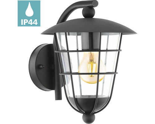 Svart utomhusvägglampa med skyddsklass IP44.