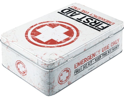 Första hjälpen-låda av metall med tryck
