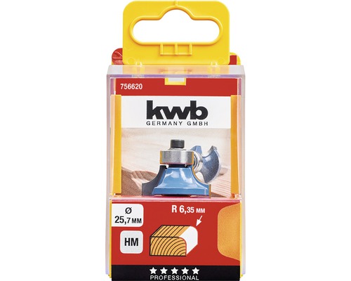 Kantfräs med kullager, radie 6,35 mm, diameter 25,7 mm