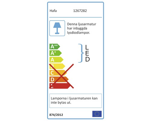 Energidekal med information om den fasta LED-lampan