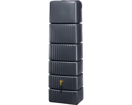 Grå regnvattentank med kran