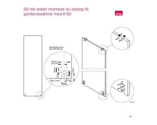 Skjutdörrsbeslag HABO K-50 komplett dubbel elförzinkat 1,5m