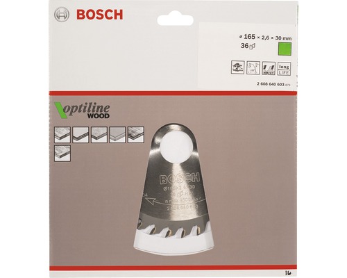 Bosch Optiline Wood cirkelsågblad med en diameter på 165x2,6x30 millimeter i förpackning