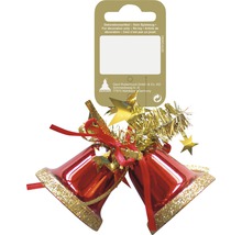 Juldekoration med två klockor, stjärnor och band