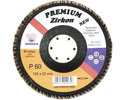 Zirkonslipprondell, kornstorlek P 60, diameter 125 x 22 millimeter