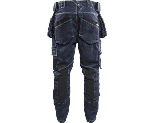 Arbetsbyxor i denim med knäfickor och många fickor.