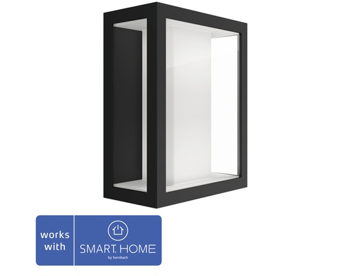 Vägglykta PHILIPS HUE Impress White & Color Ambiance 8W 1200lm 240x190mm svart Svart kubisk vägglampa med Smart Home by Hornbach-logotyp