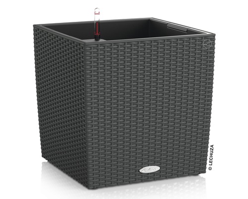 Självvattnande blomkruka LECHUZA Cube Cottage plast 30x30x30cm granit Fyrkantig planteringskärl med bevattningssystem och vattennivåindikator