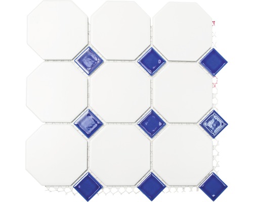 Mosaik keramik oktagon OCTA G 944N vit matt blå blank 30x30 cm