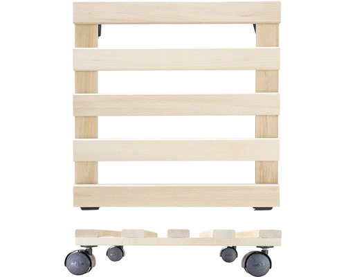 Växtrulle av trä med hjul