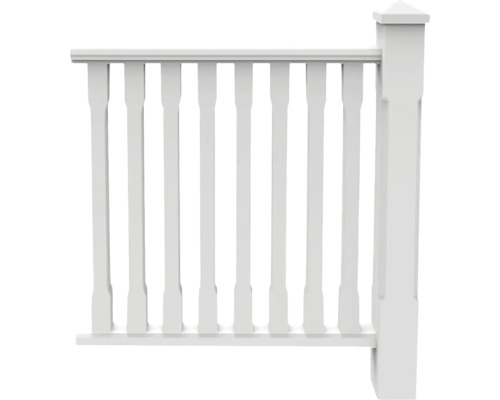 Vitt staket med stolpar och räcke