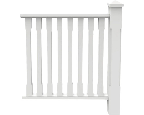Vitt staket element med stolpar och fyllningslister