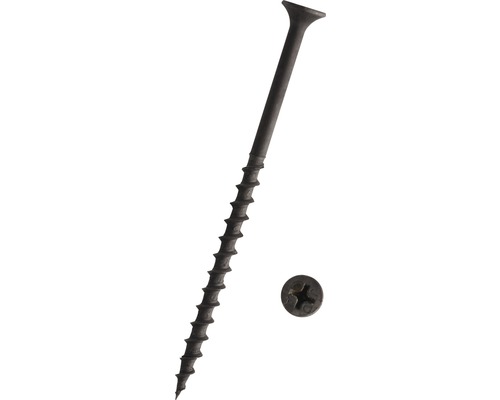 Gipsskruv DRESSELHAUS 4,2x75mm fosfaterad 500-pack Träskruv med Phillips-huvud och detaljbild av skruvhuvudet