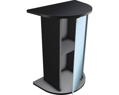 Svart akvariumskåp med dörr och hylla