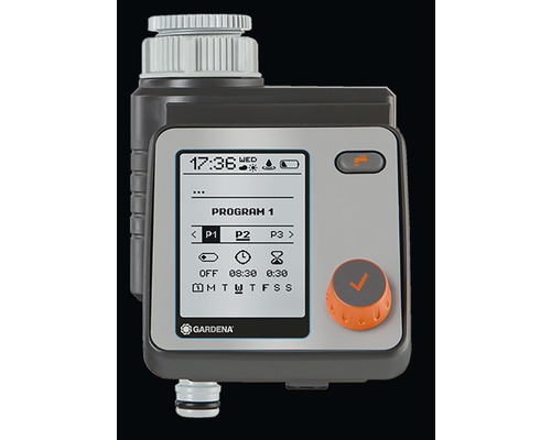 Gardena bevattningsdator med display för styrning av trädgårdsbevattning