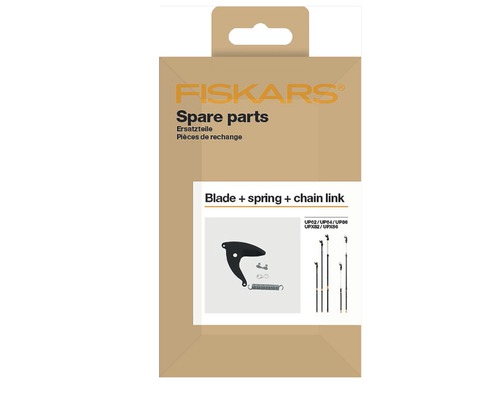 Fiskars reservdelssats med blad, fjäder och kedjelänk för trädgårdsredskap