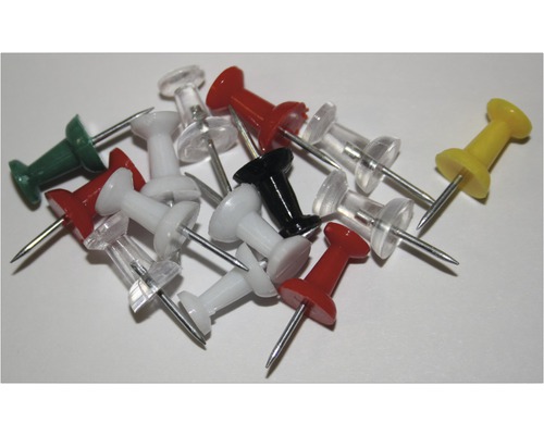 Flerfärgade häftstift av metall och plast