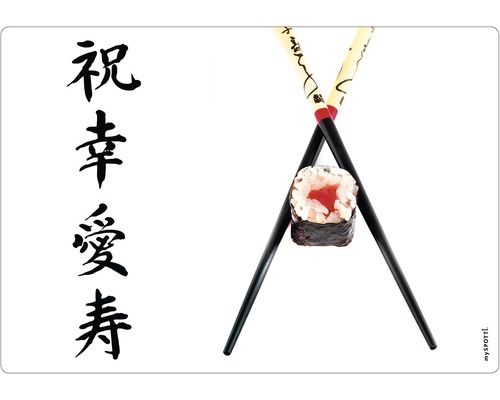 Stänkpanel för kök MYSPOTTI Pop Sushi 590x410 mm Sushi Maki mellan pinnar med japanska tecken