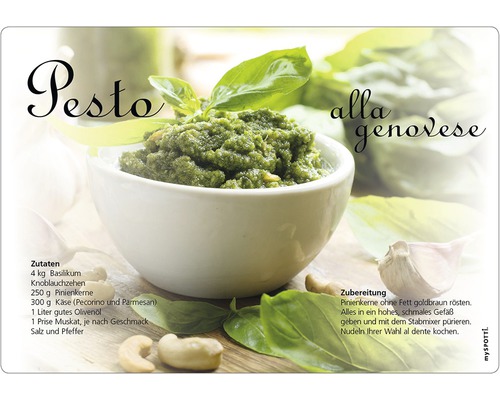 Stänkpanel för kök MYSPOTTI Pop Pesto 590x410 mm Pesto alla genovese med basilika och pinjenötter i en vit skål