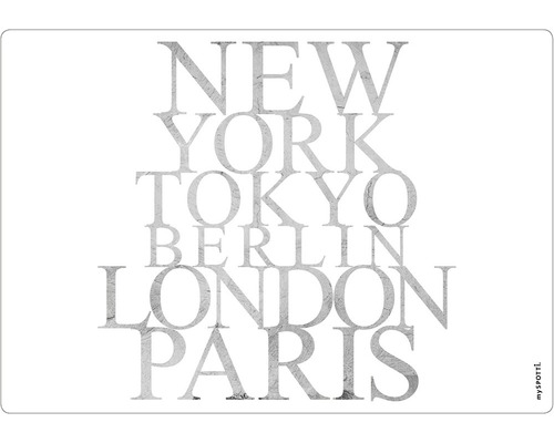 Stänkpanel för kök MYSPOTTI Pop storstäder 590x410 mm Text New York, Tokyo, Berlin, London, Paris