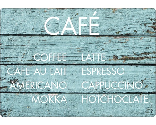 Stänkpanel för kök MYSPOTTI Pop Café träutseende 590x410 mm Cafémotiv på träbakgrund med kaffevarianter
