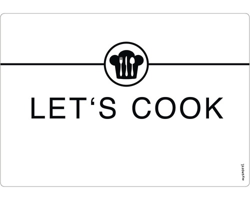 Stänkpanel för kök MYSPOTTI Pop Let's cook 590x410 mm Let''s Cook underlägg med kockmössa, gaffel och skedsymbol