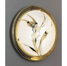 Rund taklampa med blommönster och gyllene ram