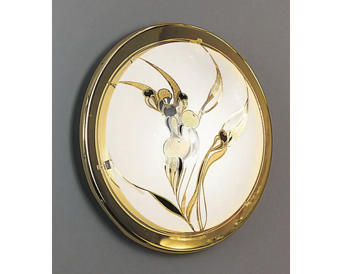 Rund taklampa med blommönster och gyllene ram