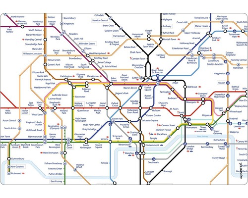 Stänkpanel för kök MYSPOTTI Pop Subway London tunnelbanekarta 590x410 mm