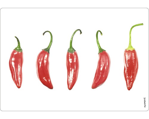 Stänkpanel för kök MYSPOTTI Pop Peperocini 590x410 mm Fem röda chilipeppar