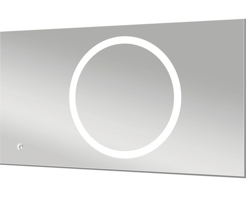 Rektangulär spegel med cirkulär belysning