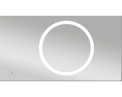 Rektangulär spegel med rund belysning