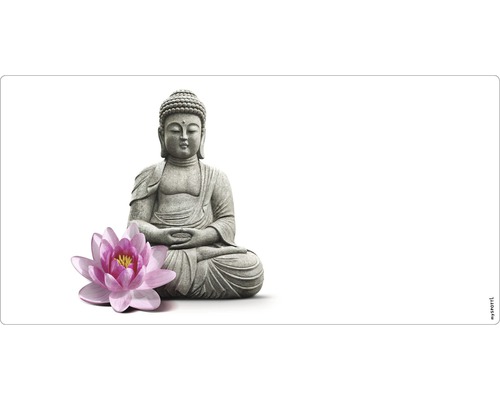 Stänkskydd till badrum MYSPOTTI Aqua vit 900 x 450 mm Dekoration Buddha figur med lotusblomma