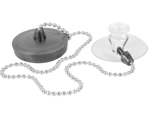 Badkarspropp FALUPLAST Falu 70849 svart med kulkedja och sugfot 42x45,5mm 8570445 Bottenventil med kedja och sugkoppshållare