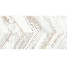 Dekorativ träliknande kakel i fiskbensmönster för golv- eller väggbeklädnad.