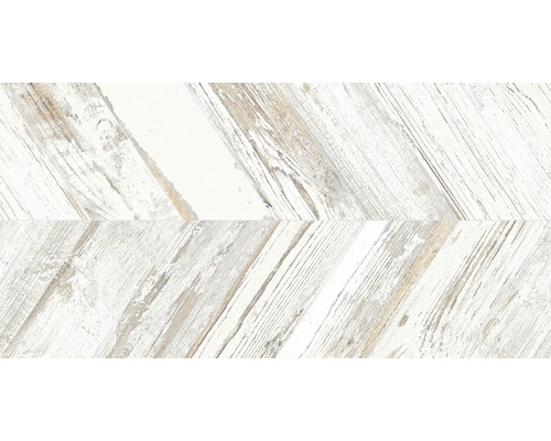 Dekorativ träliknande kakel i fiskbensmönster för golv- eller väggbeklädnad.