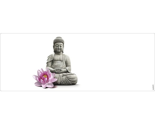 Stänkskydd till badrum MYSPOTTI Aqua vit 1200 x 450 mm Buddha staty med lotusblomma