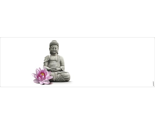 Stänkskydd till badrum MYSPOTTI Aqua vit 1400 x 450 mm Buddha staty med lotusblomma