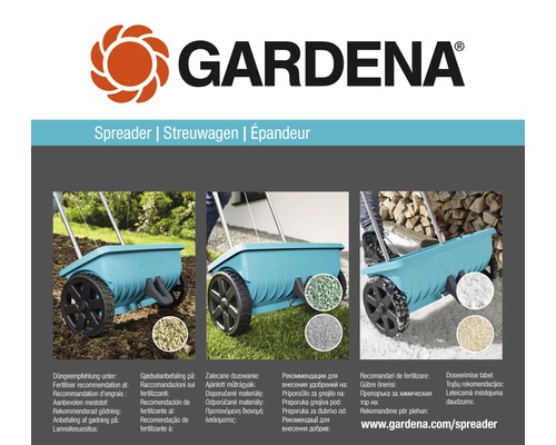 Gardena spridarvagn för gödsel, frön och vägsalt