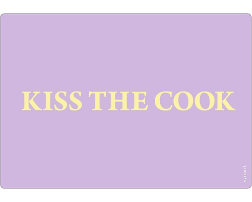 Stänkpanel för kök MYSPOTTI Pop Plum kiss text 590x410 mm Myspotti ''Kiss The Cook'' Köksmatta