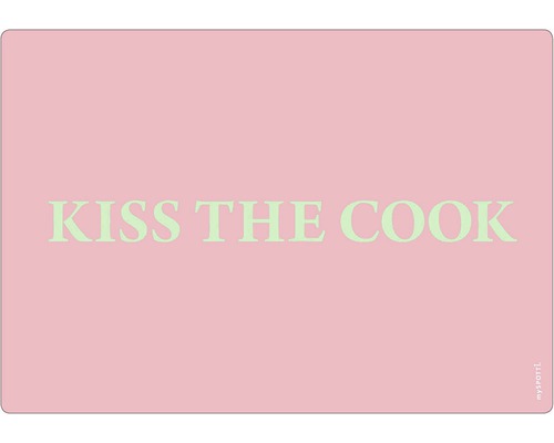 Stänkpanel för kök MYSPOTTI Pop Strawberry Kiss text 590x410 mm Bordsunderlägg från Myspotti med texten Kiss the Cook