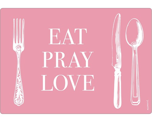 Stänkpanel för kök MYSPOTTI Pop Cover text 590x410 mm Dekorativ bordsunderlägg med gaffel, kniv, sked och texten Eat Pray Love