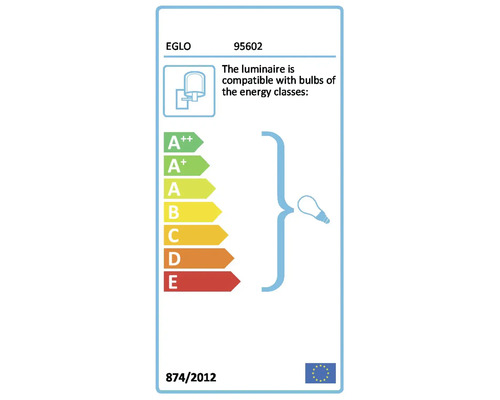 EGLO energimärkning för lampor, kompatibilitet med glödlampor i energiklasserna A++ till E