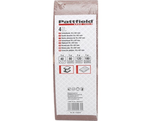 Pattfield slipband set, 76x457 millimeter, korn 40, 80, 120 och 180