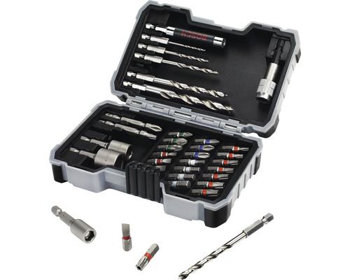 Borrsats och bitsats i öppen verktygslåda