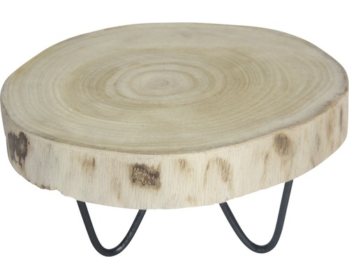 Dekorationstallrik träskiva med fot trä/metall Ø24x12cm beige/brun Dekorationsbord av trä med metallben