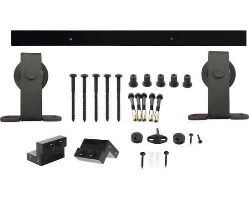 Skjutdörrsbeslagsset med skena och fästmaterial