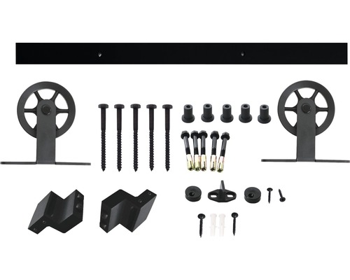 Skjutdörrsbeslag set med skena och tillbehör